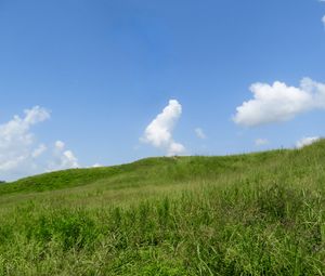 Preview wallpaper hill, grass, clouds, nature, landscape