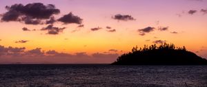 Preview wallpaper hill, grass, silhouettes, sea, evening, sky