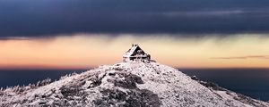 Preview wallpaper hill, hut, snow, winter, nature