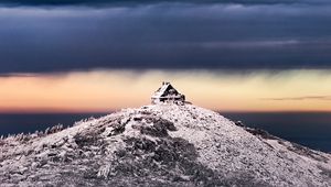 Preview wallpaper hill, hut, snow, winter, nature