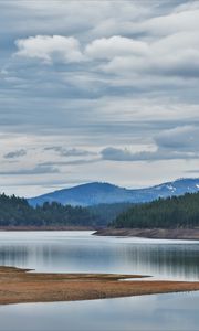 Preview wallpaper hill, lake, coast, forest
