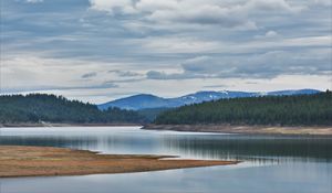 Preview wallpaper hill, lake, coast, forest