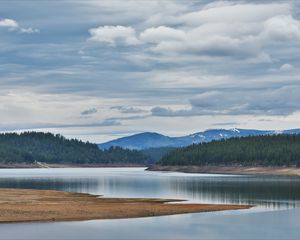 Preview wallpaper hill, lake, coast, forest