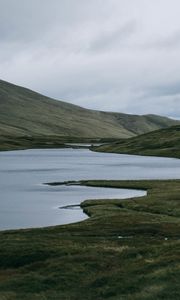Preview wallpaper hill, lake, shore, grass