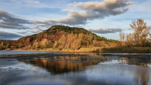 Preview wallpaper hill, lake, trees, landscape, nature