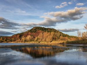 Preview wallpaper hill, lake, trees, landscape, nature