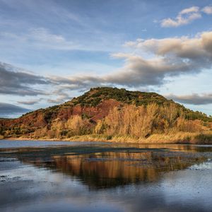 Preview wallpaper hill, lake, trees, landscape, nature