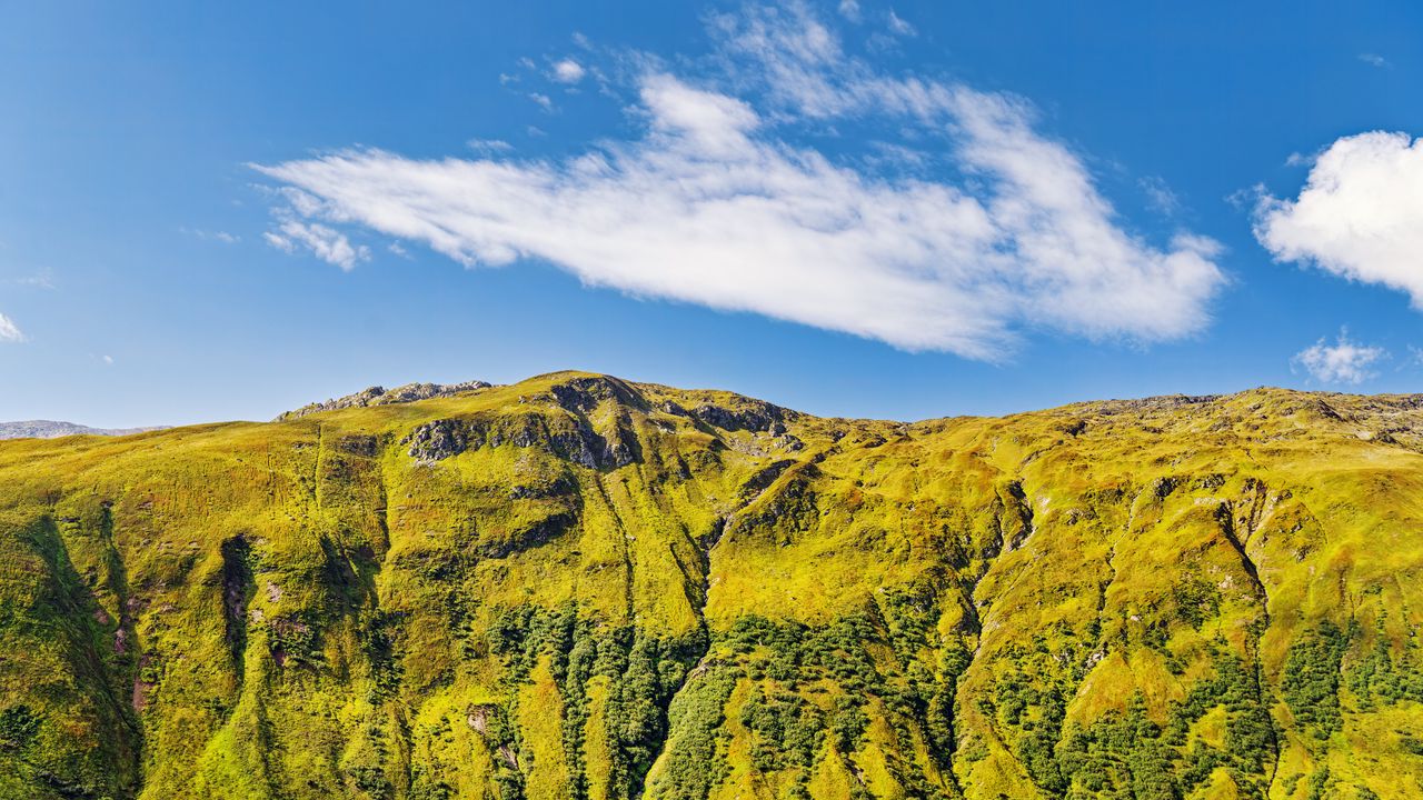 Wallpaper hill, mountain, relief, grass, landscape, sky