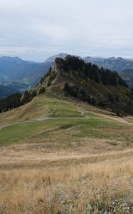 Preview wallpaper hill, mountain, slope, valley, grass, trees, landscape