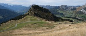 Preview wallpaper hill, mountain, slope, valley, grass, trees, landscape