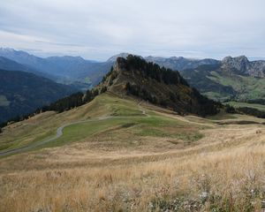 Preview wallpaper hill, mountain, slope, valley, grass, trees, landscape