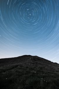 Preview wallpaper hill, mountains, starry sky, long exposure, stars, motion