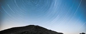 Preview wallpaper hill, mountains, starry sky, long exposure, stars, motion