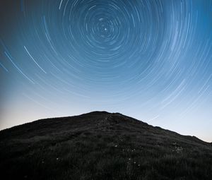 Preview wallpaper hill, mountains, starry sky, long exposure, stars, motion