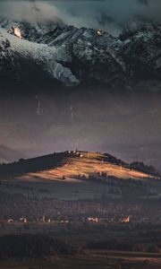 Preview wallpaper hill, mountains, trees, snowy