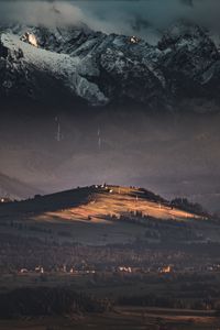 Preview wallpaper hill, mountains, trees, snowy