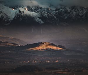 Preview wallpaper hill, mountains, trees, snowy