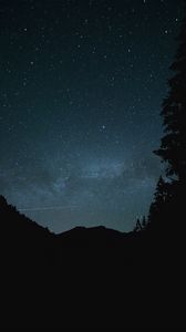 Preview wallpaper hill, night, starry sky, stars, silhouette