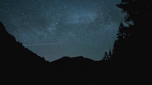 Preview wallpaper hill, night, starry sky, stars, silhouette