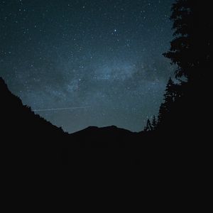 Preview wallpaper hill, night, starry sky, stars, silhouette