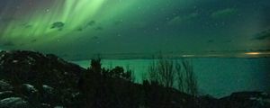 Preview wallpaper hill, northern lights, night, lake