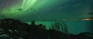 Preview wallpaper hill, northern lights, night, lake