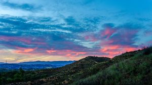 Preview wallpaper hill, peak, grass, sunset, sky