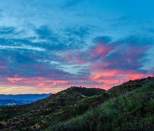 Preview wallpaper hill, peak, grass, sunset, sky