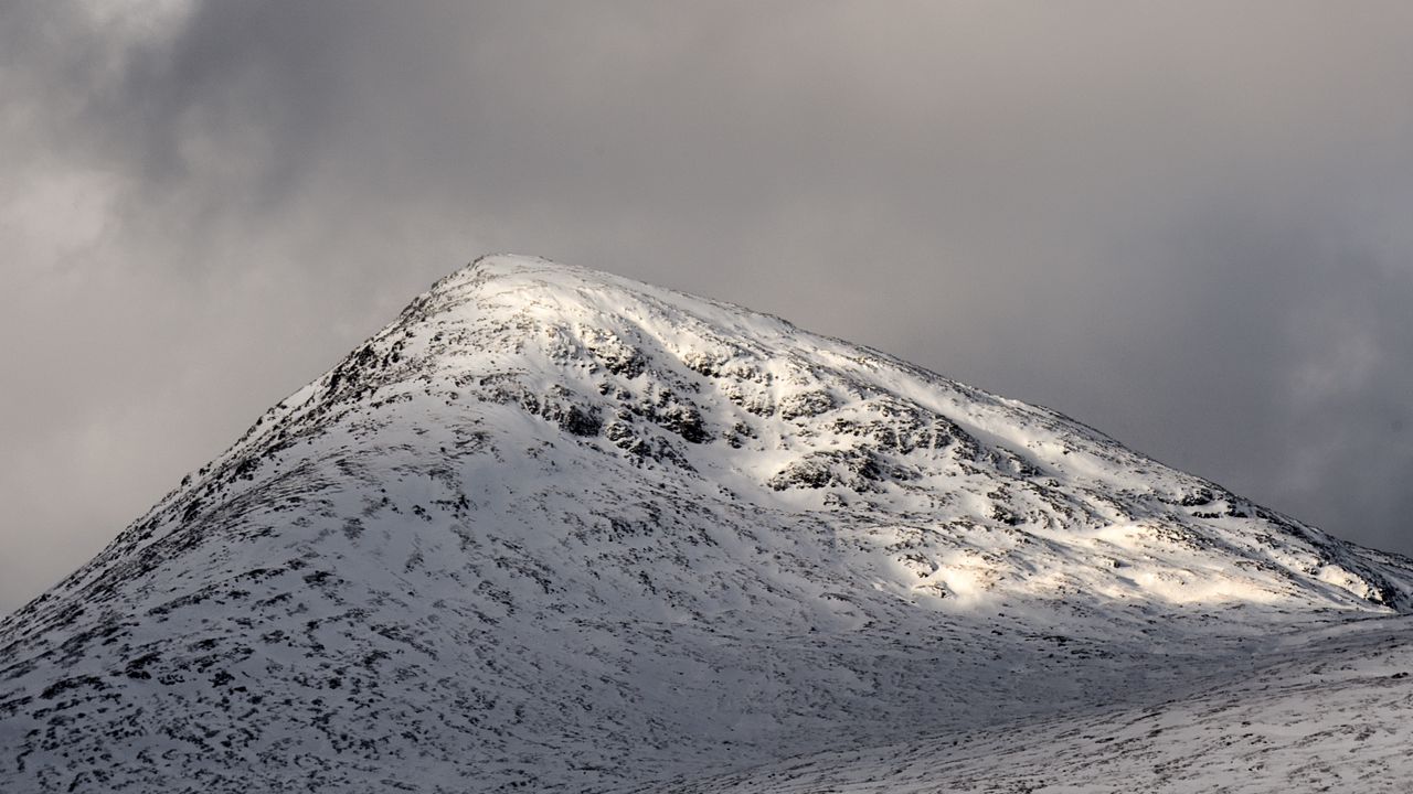 Wallpaper hill, peak, snowy, sky, clouds, gray