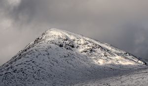 Preview wallpaper hill, peak, snowy, sky, clouds, gray