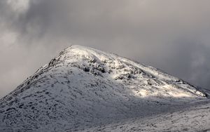 Preview wallpaper hill, peak, snowy, sky, clouds, gray