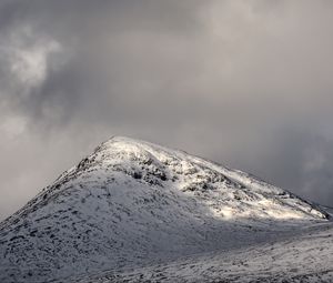 Preview wallpaper hill, peak, snowy, sky, clouds, gray