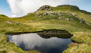 Preview wallpaper hill, relief, water, reflection, nature, landscape