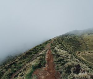 Preview wallpaper hill, ridge, fog, path, grass, slope