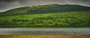 Preview wallpaper hill, river, beach, forest, trees