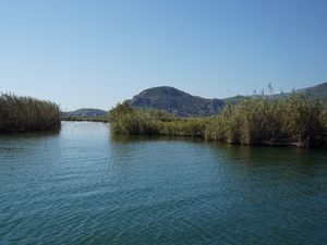 Preview wallpaper hill, river, grass, nature, landscape