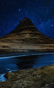 Preview wallpaper hill, river, starry sky, night