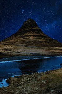 Preview wallpaper hill, river, starry sky, night