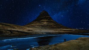 Preview wallpaper hill, river, starry sky, night