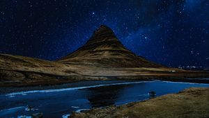 Preview wallpaper hill, river, starry sky, night