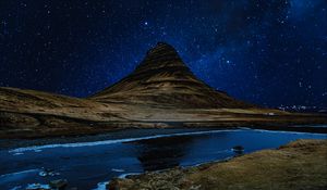 Preview wallpaper hill, river, starry sky, night