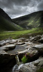 Preview wallpaper hill, river, stream, stones