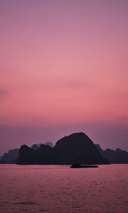 Preview wallpaper hill, rocks, sea, evening, pink