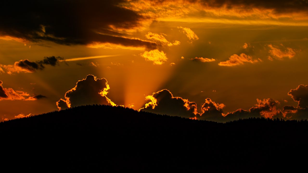 Wallpaper hill, silhouette, clouds, sunset