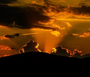 Preview wallpaper hill, silhouette, clouds, sunset