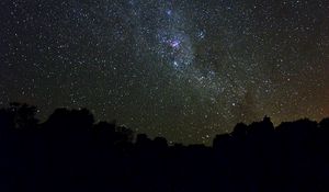 Preview wallpaper hill, silhouette, night, milky way, stars