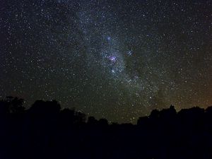 Preview wallpaper hill, silhouette, night, milky way, stars