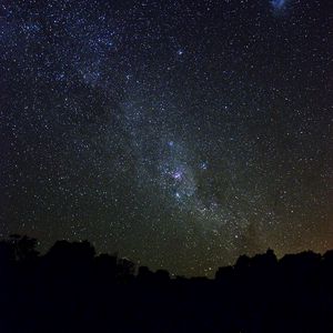 Preview wallpaper hill, silhouette, night, milky way, stars