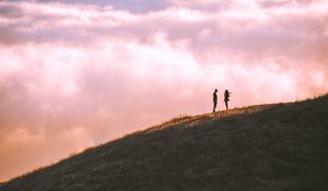 Preview wallpaper hill, silhouettes, clouds