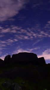 Preview wallpaper hill, sky, clouds, starry sky